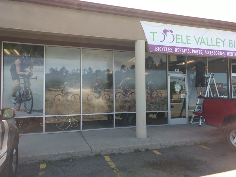 Tooele Valley Bicycle – Perforated window layout design, production, and installation