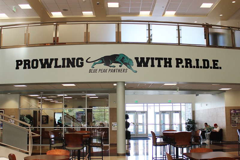 Blue Peak High School – Design, production and installation printed vinyl and cut vinyl  